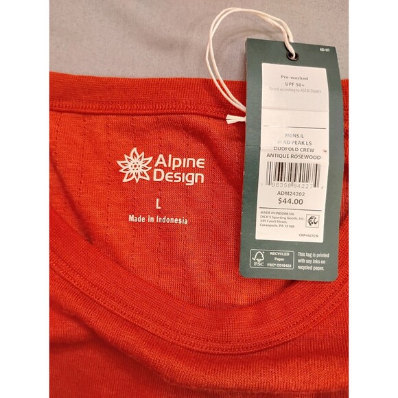 Men's Alpine Design Peak Long Sleeve Crewneck Shirt Antique Rosewood Large - Picture 6 of 6